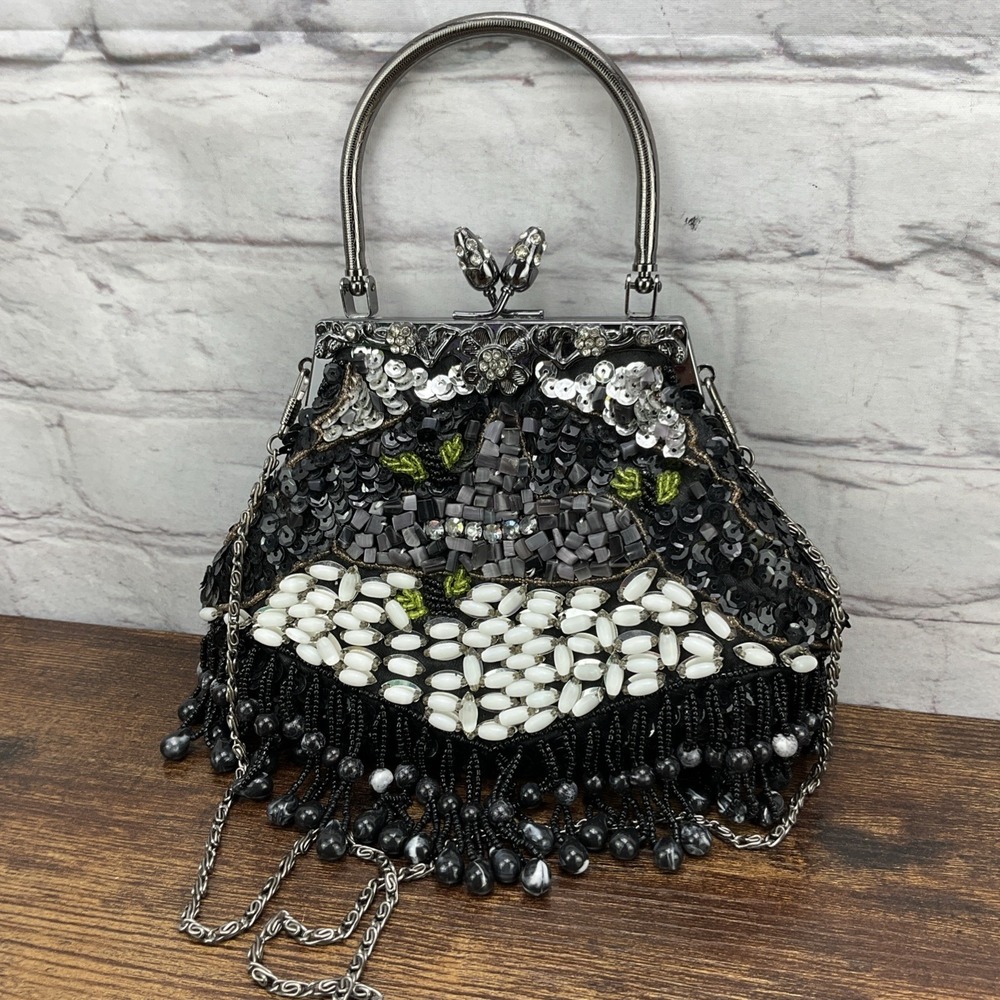 Vintage‎ Fashion Bag Fully Beaded on Both Sides with shoulder strap